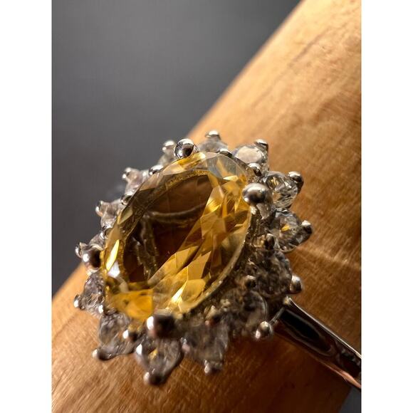 NEW Citrine and zircon halo ring in platinum over sterling silver size 9 - Picture 2 of 11